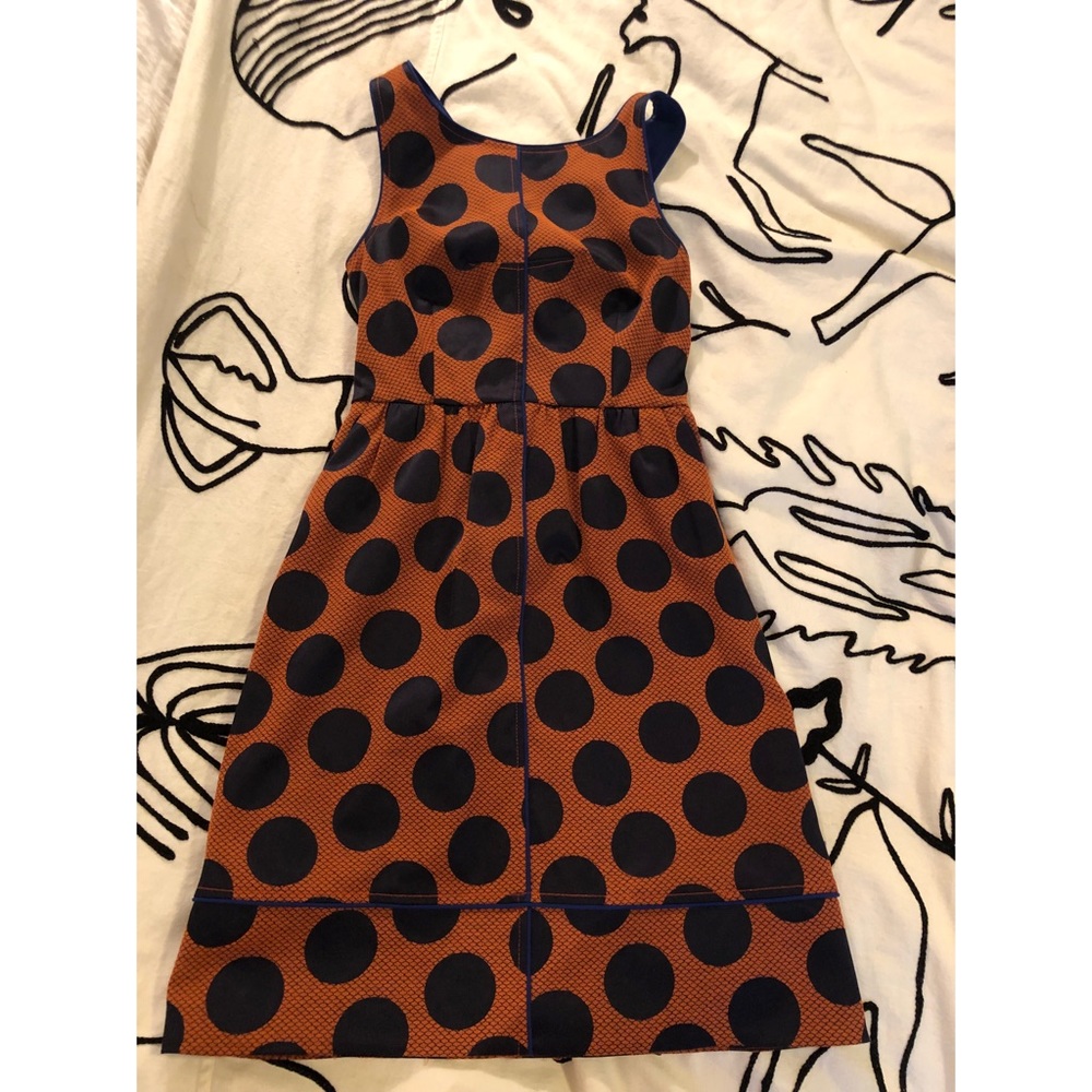 Anthropologie Dress with Blue dots on Rust Orange